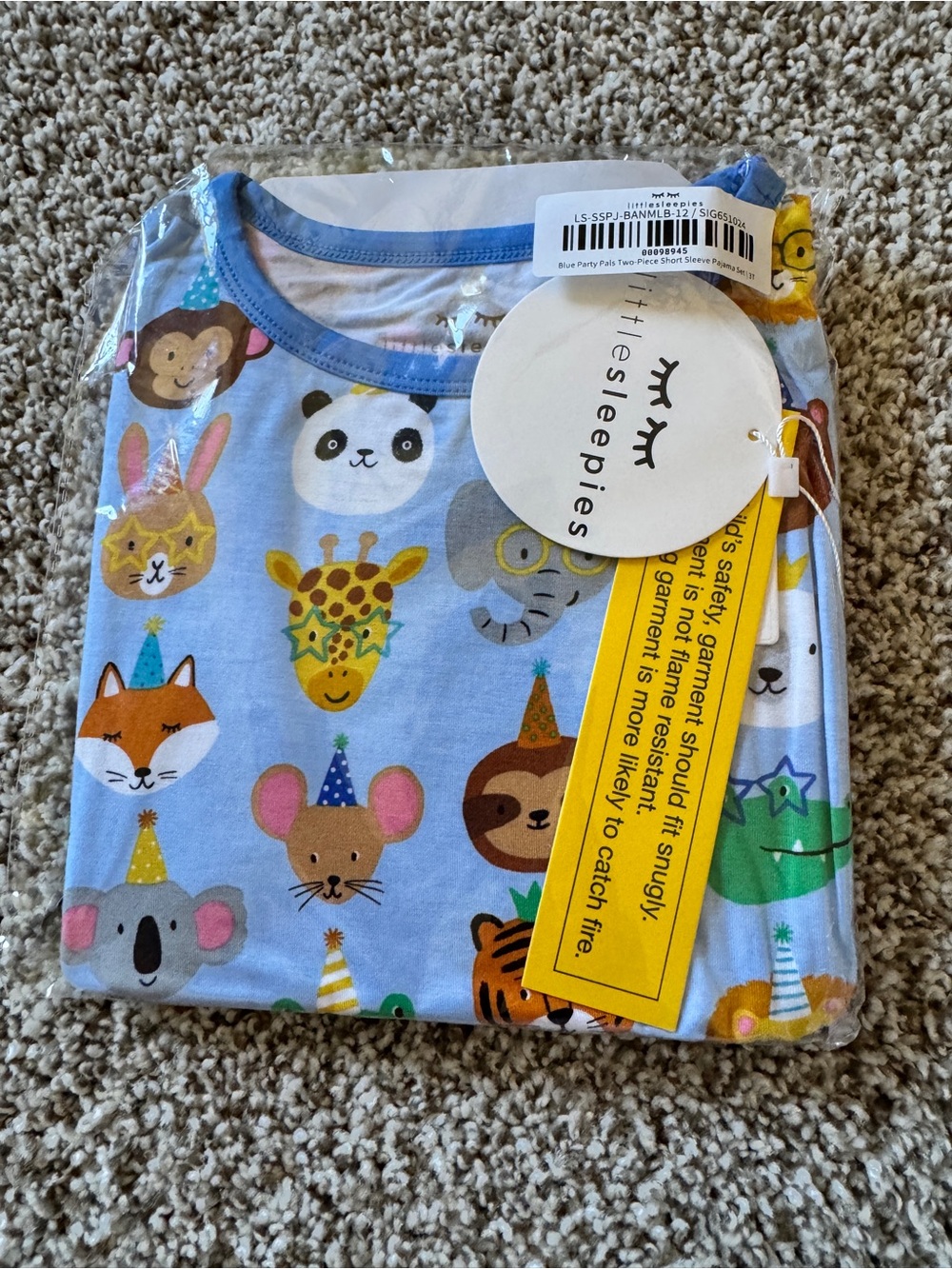 Little Sleepies Blue Animal Party Short Sleeve Pajama Set